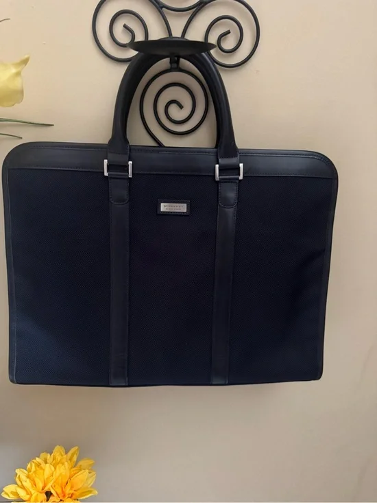 Authentic Burberry Black Label Nylon Briefcase with Gold-Tone Plaque