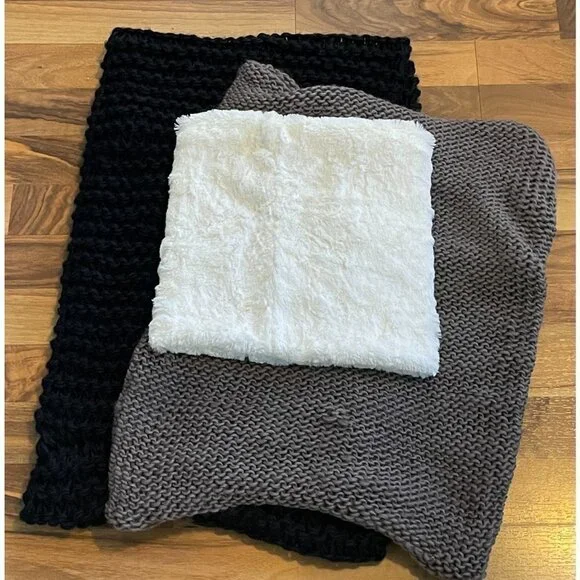 Neck Scarf Warmers Bundle Neutrals Black Brown White‎ Chunky Knit Fur
