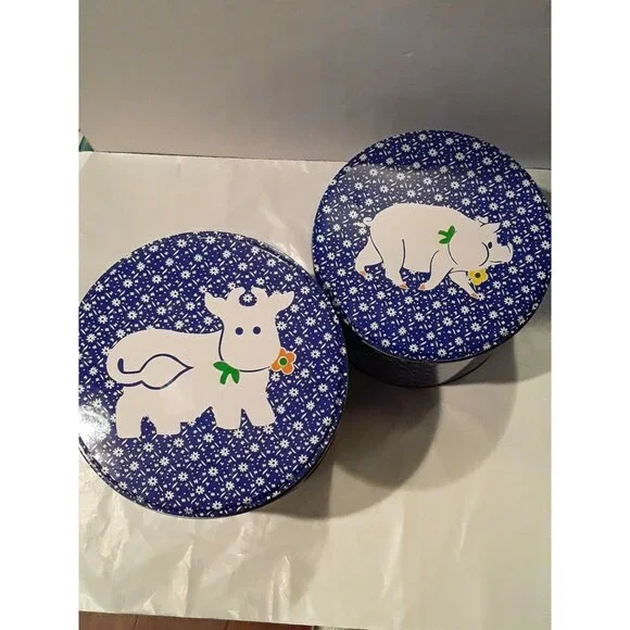 Vintage JSNY Nesting Floral Animal Canisters, 2 Lidded,2 Unlidded, Hong Kong