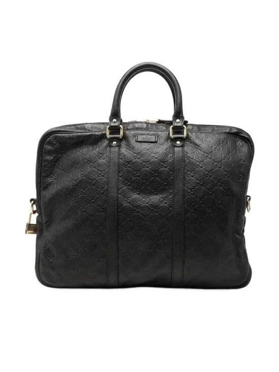 Gucci Guccissima Business Bag Fleece 2-Way Black Leather