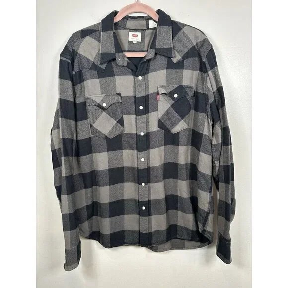Levi's Classic Worker Shirt Size XXL Flannel Navy Gray Cotton