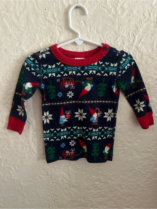 Hanna Andersson Gnome Sweet Gnome Christmas Pajama Top Infant 12-18 Months Blue