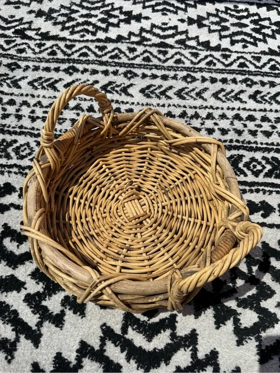 Handwoven Natural Rattan Basket - Tan