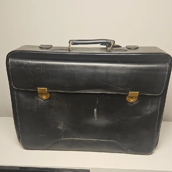 Vintage Principe Black Leather Briefcase Suitcase Luggage Buisness Bag