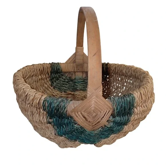 Vintage Hand Woven Buttock Basket Handle Gather‎ Boho Retro Chic
