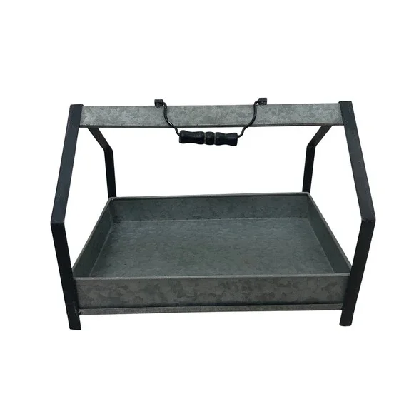 Galvanized Metal House Frame Tray‎ Caddy with Wood Handle Farmhouse Decor Gray