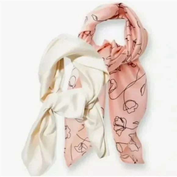 Lark & Ives Minimalist Hair 2 Scarf Bundle Set w/ Canvas Bag NWT