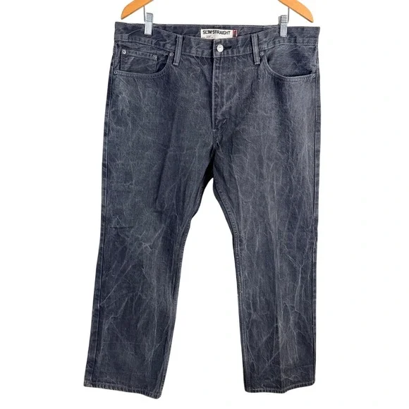 Levi's 514 Slim Straight Jeans Mens Actual 38x30 Gray Marbled Crinkle Wash Denim
