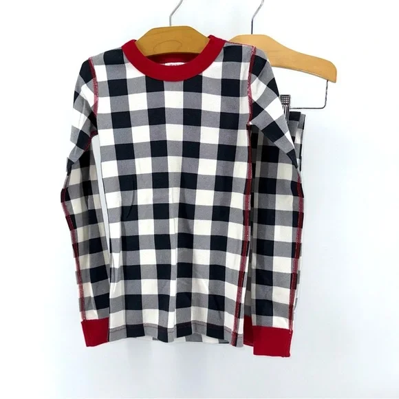 Hanna Andersson Black Cream and Red Kids Christmas Pajama Set Pants and Top
