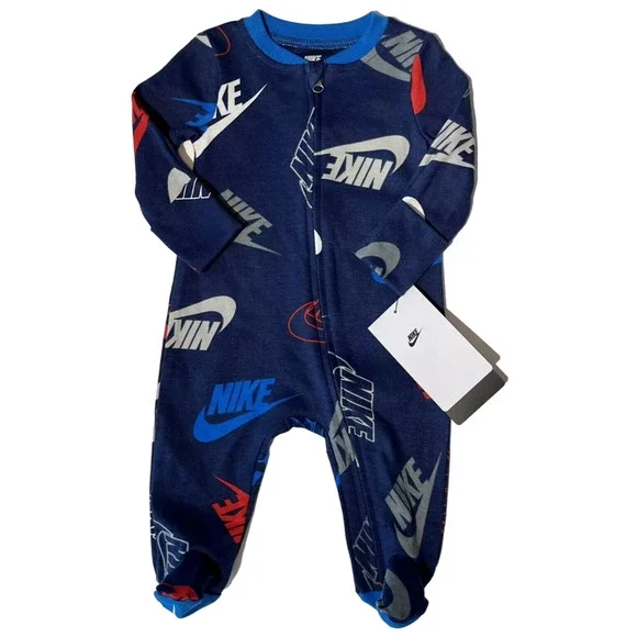 Nike Footed Pajamas Convertible Hand Mits Baby Zip Sleepwear Size 6 Months New
