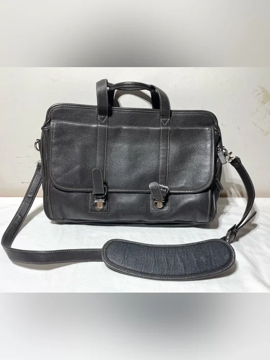 Levenger Bomber Briefcase Brown Pebbled Leather Expandable Laptop Messenger Bag