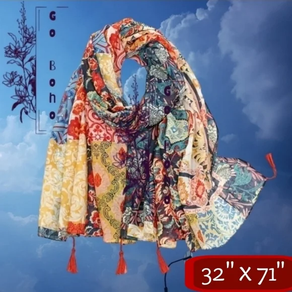 NWT Lg Colorful Scarf/Wrap/Shawl Tassels