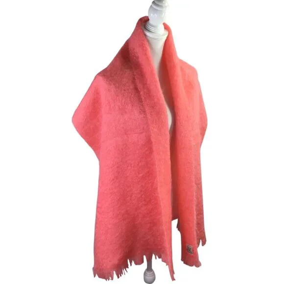 Yarrowvale Vtg Mohair Scarf Shawl Wrap Scotland Scottish Coral Salmon 73 x 18