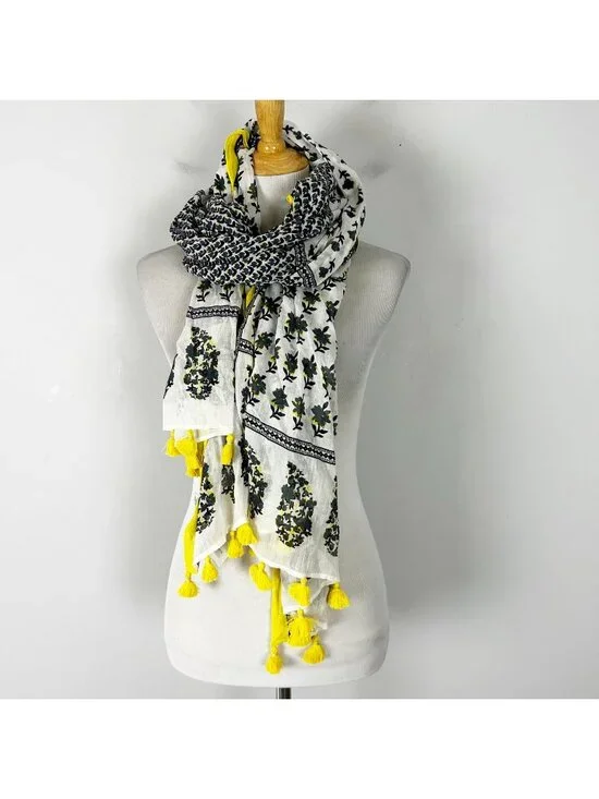 LOFT Spring Floral Neck Scarf with Tassels Women's
