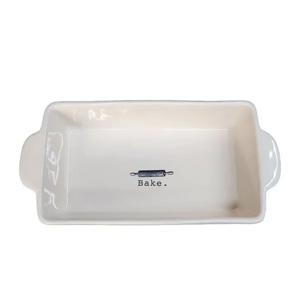 Rae Dunn White Black Ceramic Bake 8x4 Loaf Pan