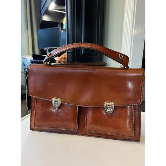 Vintage Handmade Handheld Leather Briefcase Carrying Bag