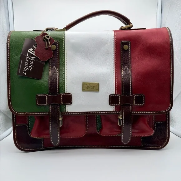 Venice Leather Italian Men's Bag - Red, Green, White