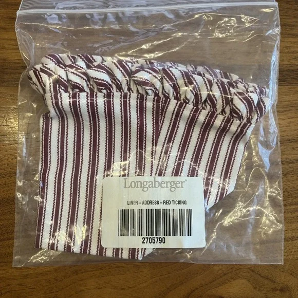 Longaberger‎ Fabric Liner for Address Basket in Red Ticking 2705790 NEW