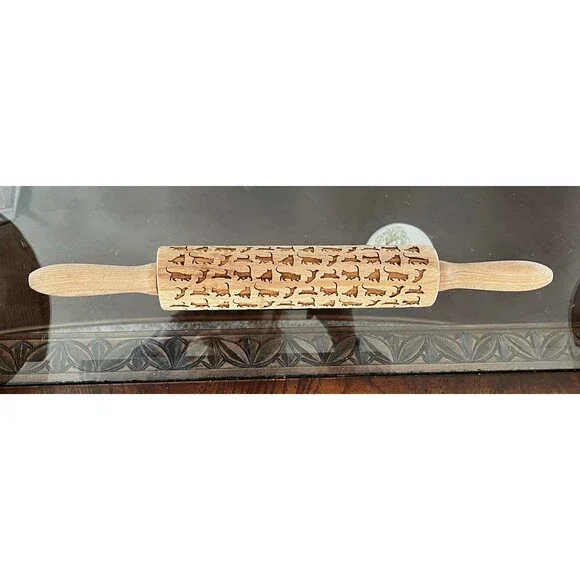 Embossing Cat Rolling Pin For Dough Cookie Fondant Granny Core Cottage Decor 8