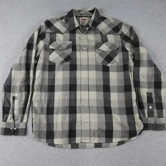 Levi's Shirt Mens Large Modern Western Cowboy Rodeo Pearl Snap Plaid Long Sleeve