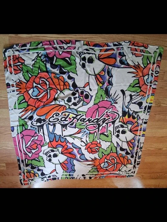EUC Vintage Y2K Ed Hardy Floral Tattoo Skull Goth Casual Streetwear Scarf Wrap
