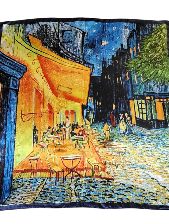 Vintage 90's MOSI Satin Scarf Parisian Cafe at Night Large 35