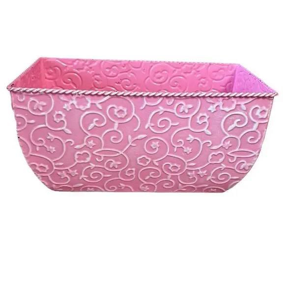 Pink Embossed Decorative Tin Planter Or Decorative Bin