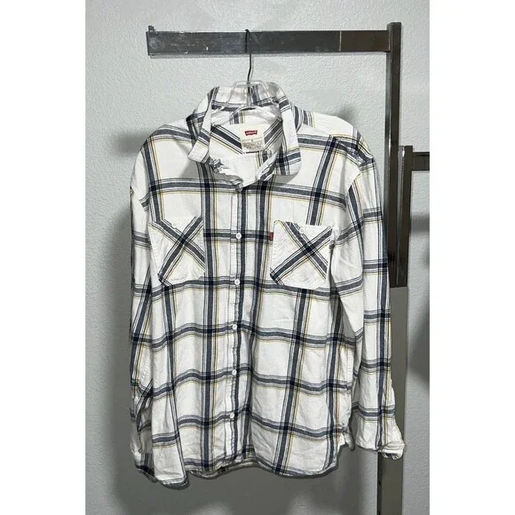 Vintage Levi's Cotton Plaid Long Sleeve Flannel Shirt Button Down Size XL