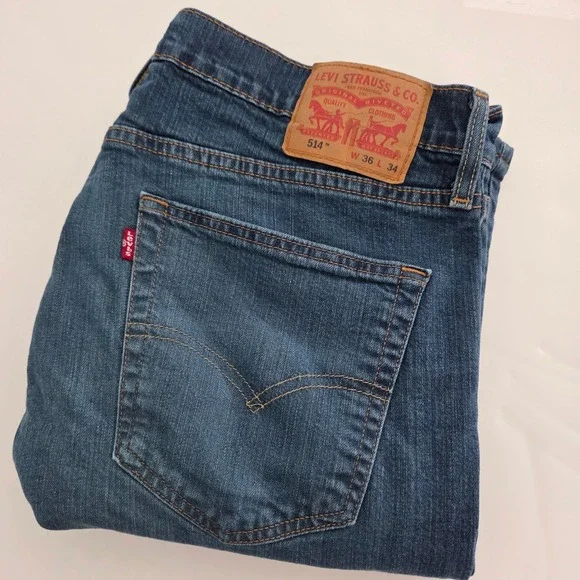 Levi's 514 Straight Fit Blue Denim Jeans Mens 36x34