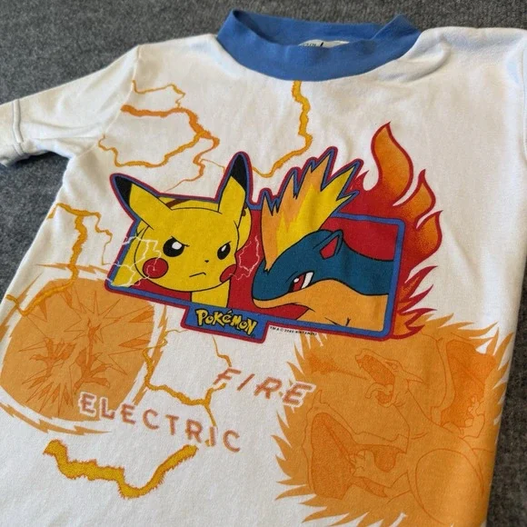 Vintage Pokémon Fire Electric Pikachu Quilava‎ Pajama Top 2000 Charizard Size 10