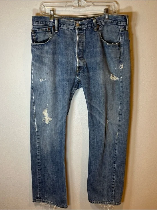 Levi's 501 Distressed Denim Jeans Made in Mexico 36x30 Stonewashed Faded Grunge