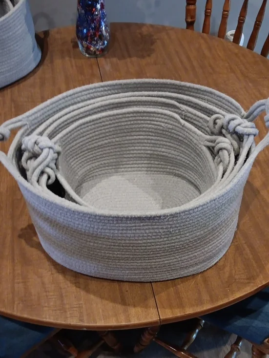 Handwoven Cotton Rope Storage Basket in Light Gray - Brand Unbranded