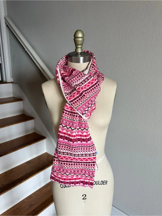 Draper James Fair isle Skinny Scarf Pink Burgundy Cream 80”x7”