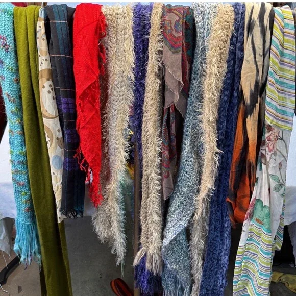 LOT of 14 total scarves, Cotton, Kashmir,‎ Silk different lengths