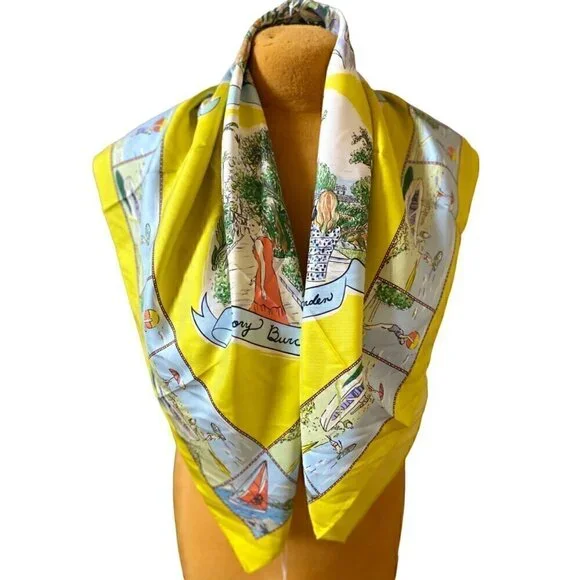 tory burch souvenir silk square scarf acid lemon 36