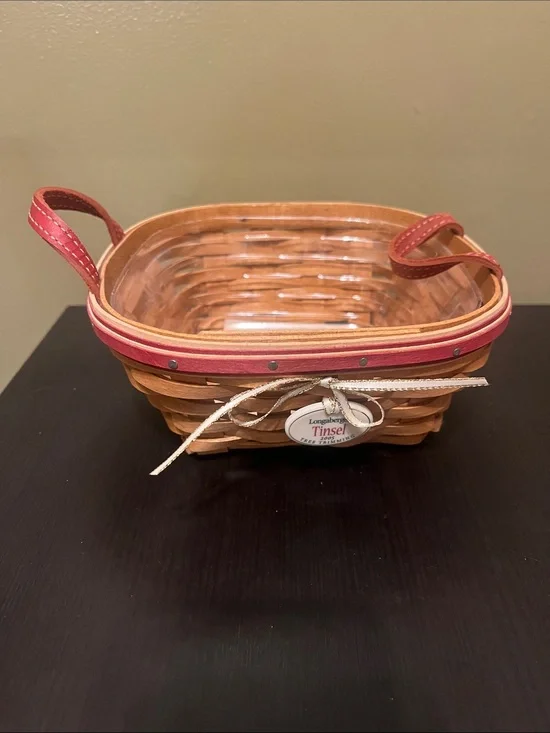 Longaberger Red-Trim 2005 Tree Trimming Tinsel Woven Basket