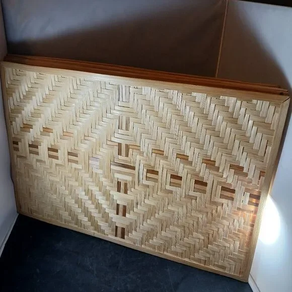 Woven Rattan Placemats Set of 8 Vintage Two Tone Natural & Brown Rectangular
