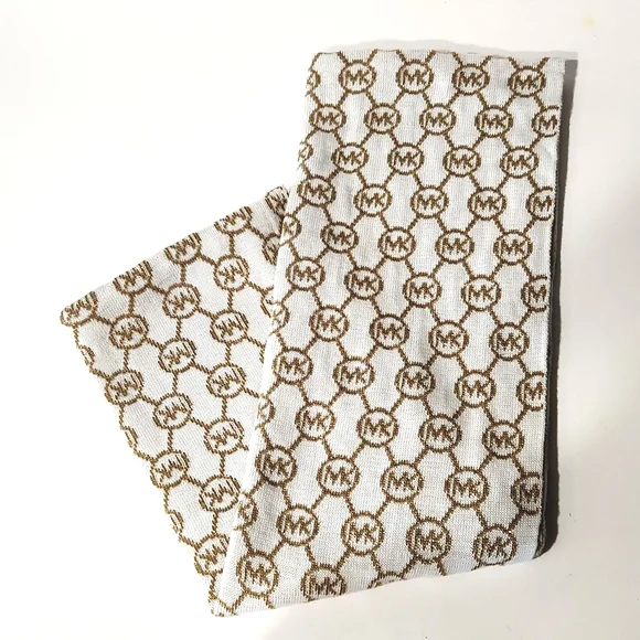 NEW Michael Kors Gold Metallic Signature Logo Infinity Scarf Wrap