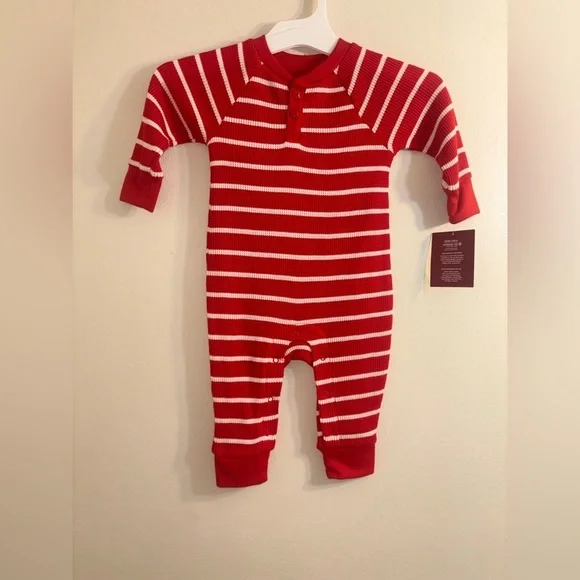 Wondershop 6-9 Months Red White Stripe Long Sleeve Romper