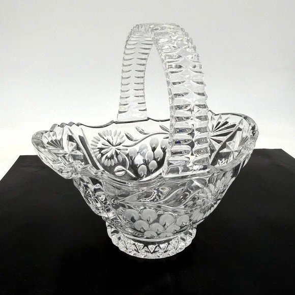 Cut Crystal Basket Vintage OS Clear Excellent Pinwheel Grapes Star