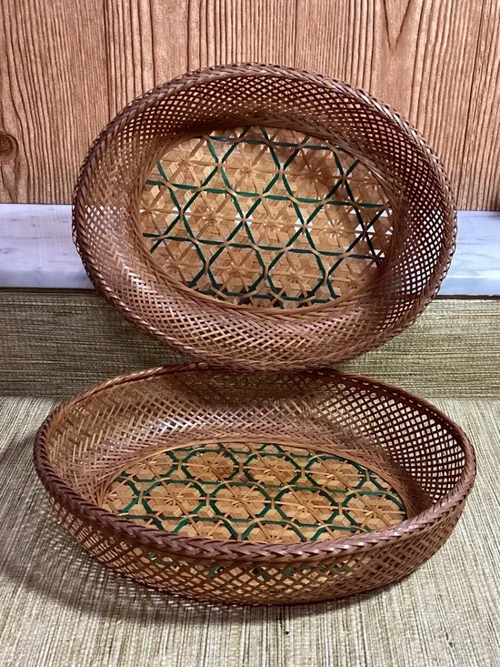 Handwoven Brown Bamboo Serving Basket - Unbranded