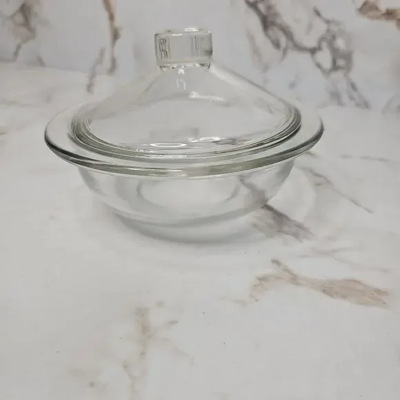 Vintage Hazel Atlas Clear Glass Round Casserole Dish with Lid H over A Logo MCM