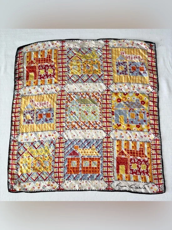 Vintage 80s Gloria Vanderbilt signature silk scarf Italy house cute cottages 25”