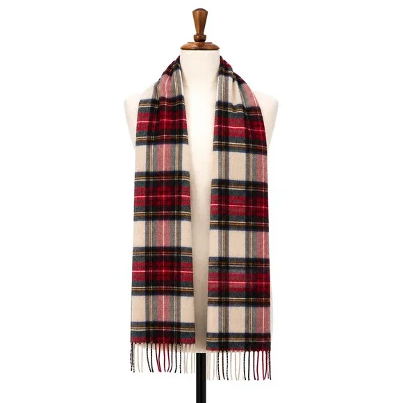 Cashmink Plaid Scarf Made in Germany Fringe Tartan Preppy Red Blue Yellow Soft!