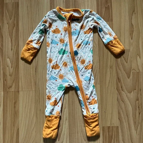 Bird & Bean Sleeper One Piece Bamboo Pajamas Sun Clouds Orange 0-3 Months