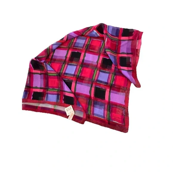 Vintage Elaine Gold Multi Color Red Pink Black‎ Abstract Print Scarf 34