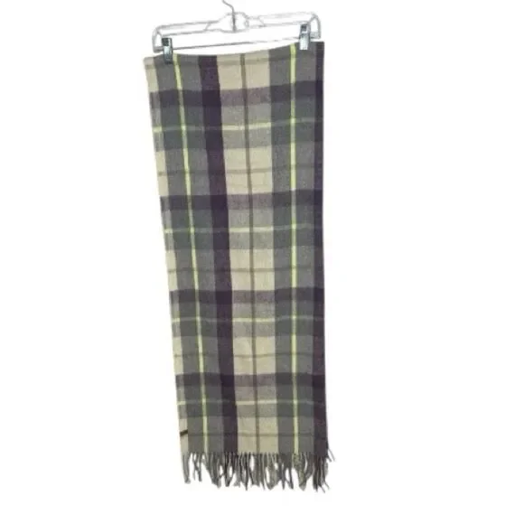 Roots Plaid Wool Scarf with Fringe.