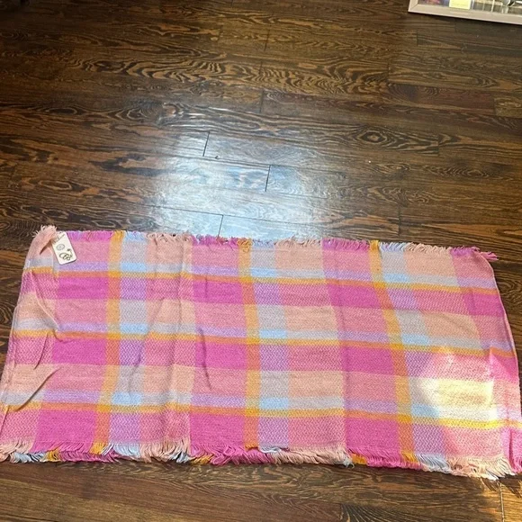 Pink and Yellow Plaid Infinity Scarf NWT