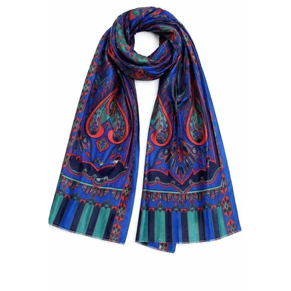 Gim Renoir Italian Paisley Baroque Print Scarf Long Rectangle Wrap 67x24 Italy