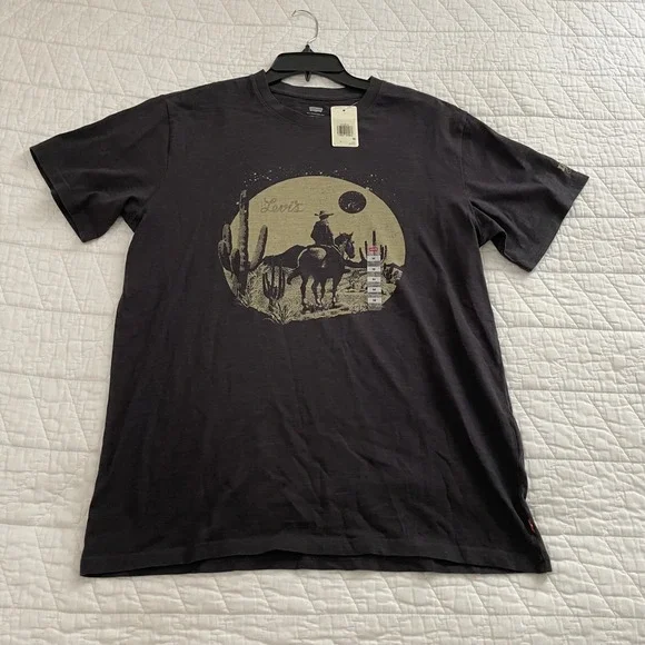 Levi's Mens Relaxed Graphic T-Shirt Charcoal Gray Cowboy Desert Western Medium